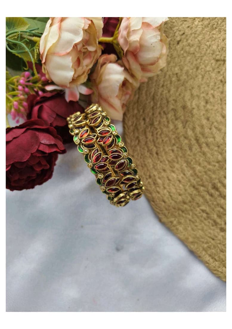 Lotus bangles ( Red with green leaves)